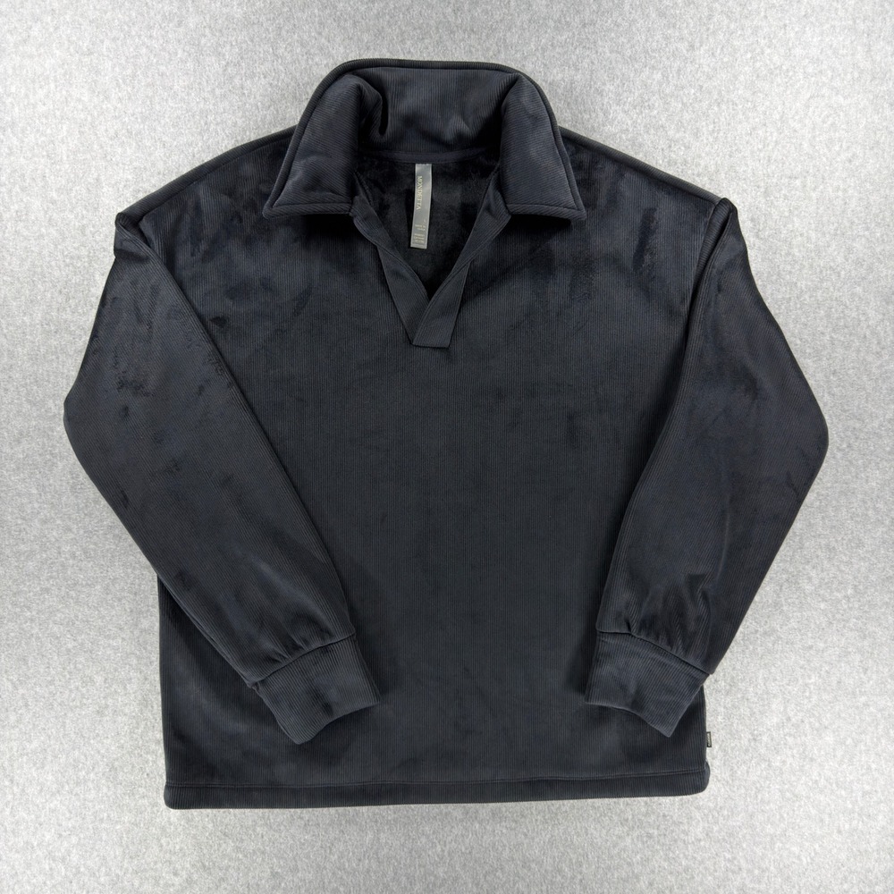 Mondetta Mens Black Ribbed Corduroy V-Neck Pullover Sweatshirt Large 1811780